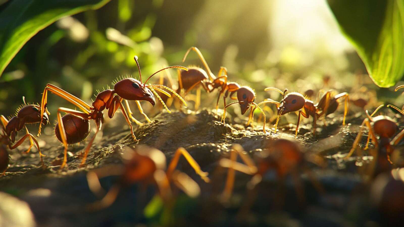 Close-up of ants foraging in a natural setting in Sydney